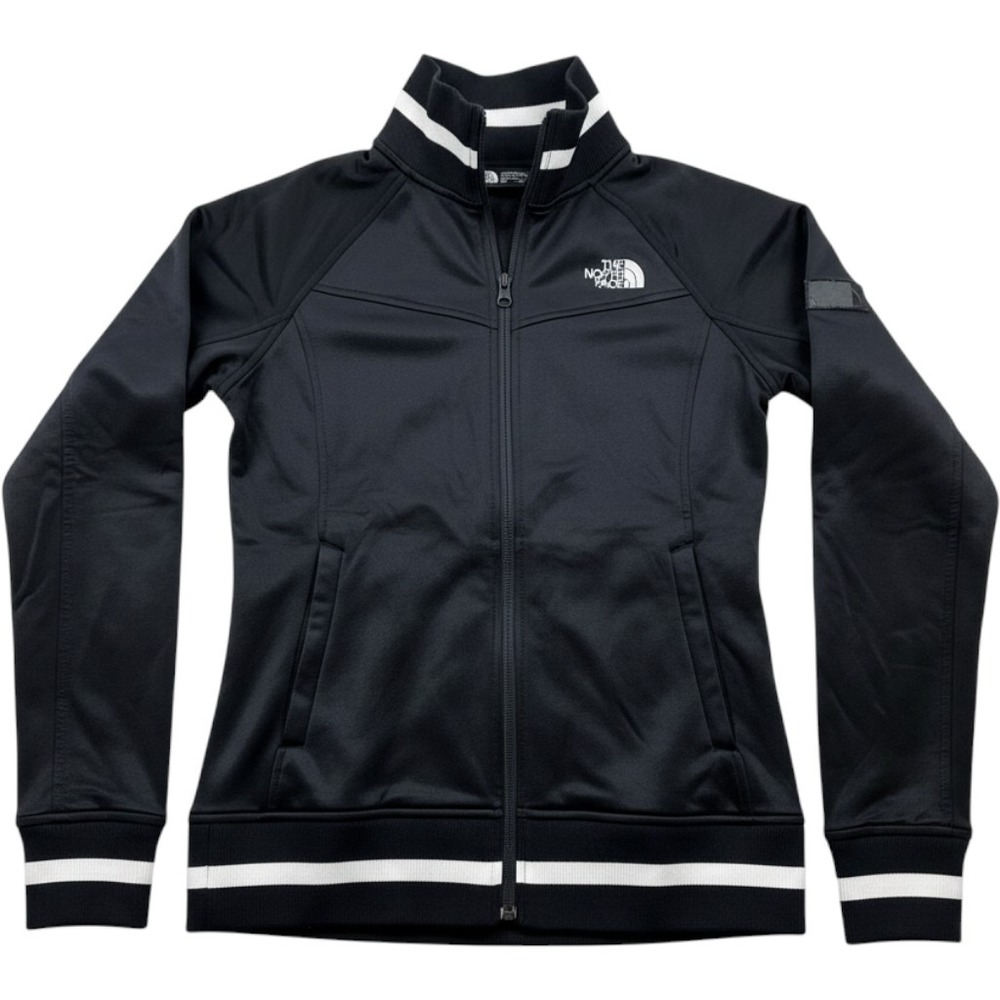 The North Face Womens Black White Striped Full Zip Track Jacket Sportswear S